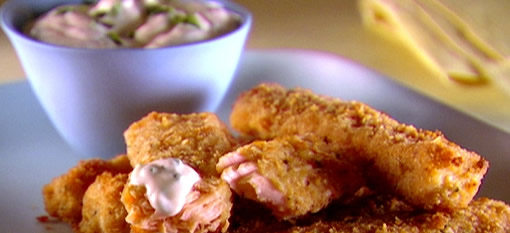 Salmon fish fingers with lemon and parsley dip - DrinksFeed