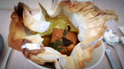 Cape Malay picked trout, cooked in a bag.
