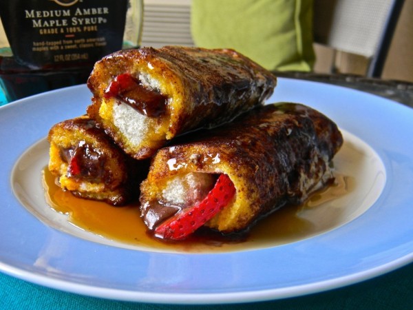 French toast, strawberries and Nutella all rolled up into one photo
