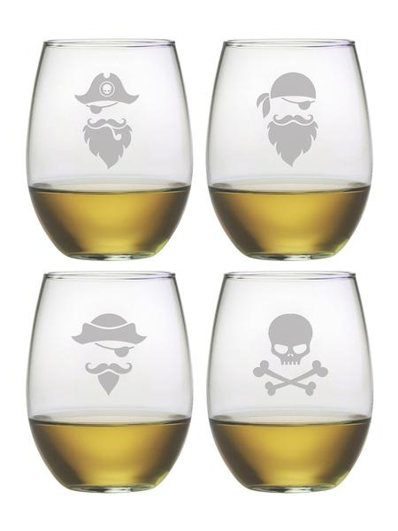 Pirate Faces Stemless Wine Glasses photo