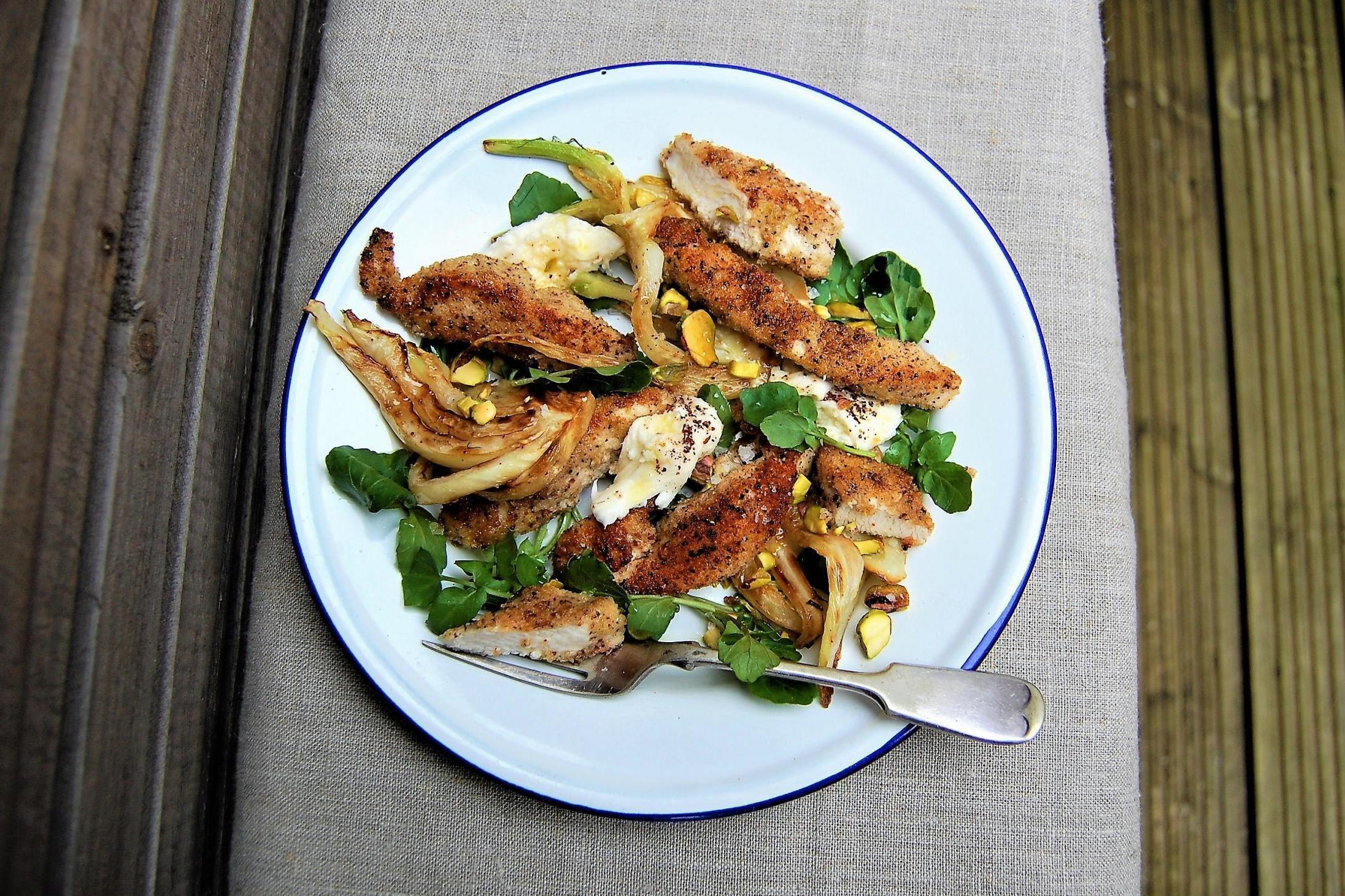 London Lunch Box: Crispy Sumac Chicken With Caramelised Fennel, Mozzarella And Toasted Pistachios photo