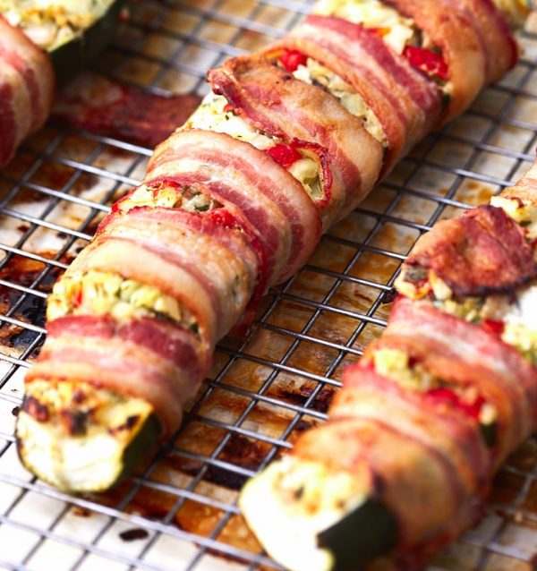 Bacon-wrapped Zucchini Boats stuffed with Cream Cheese photo