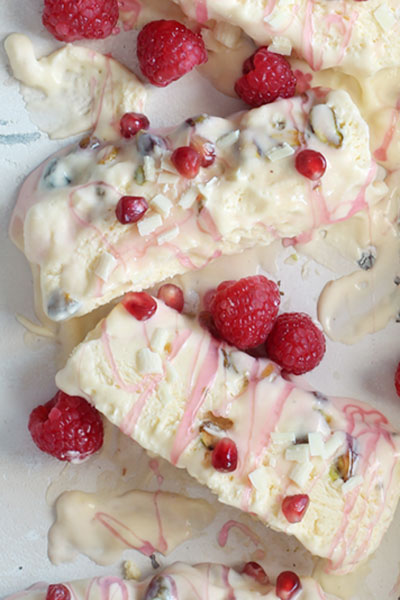 White Chocolate Semifreddo With Pistachios And Rose Syrup photo