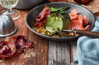 Recipe: Asparagus Panna Cotta With Pancetta & Smoked Trout photo