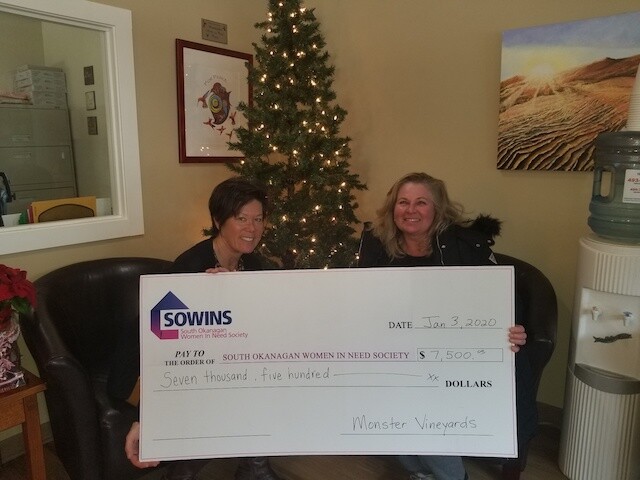 Monster Vineyards Donates $7,500 To Sowins photo