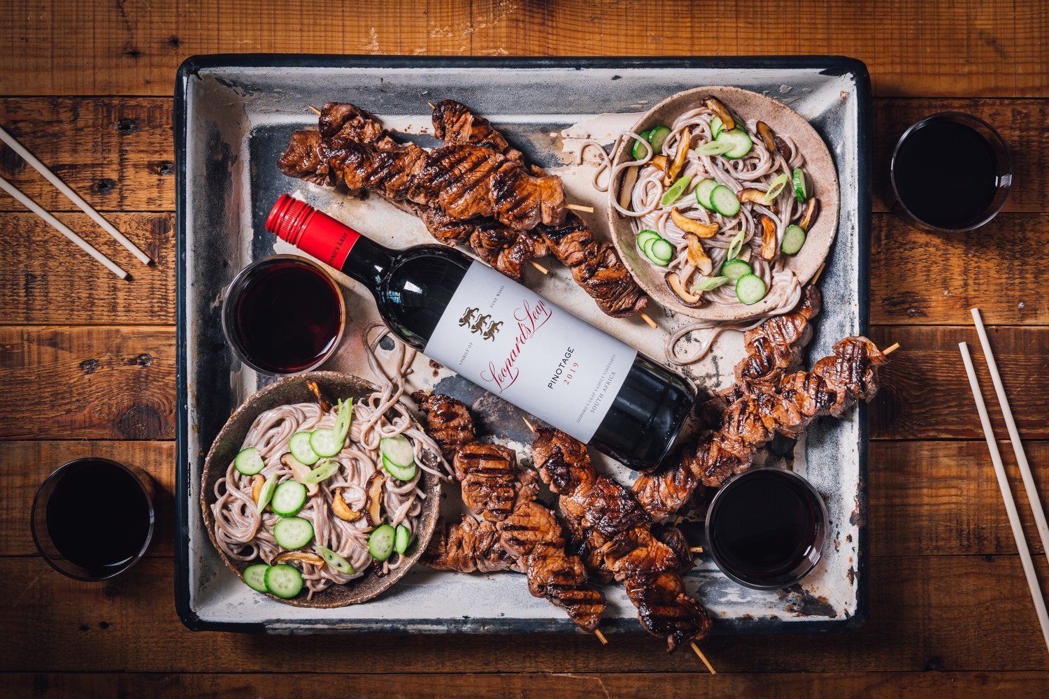 Pinotage Marinated Beef Kebabs With Soba Noodle Salad photo