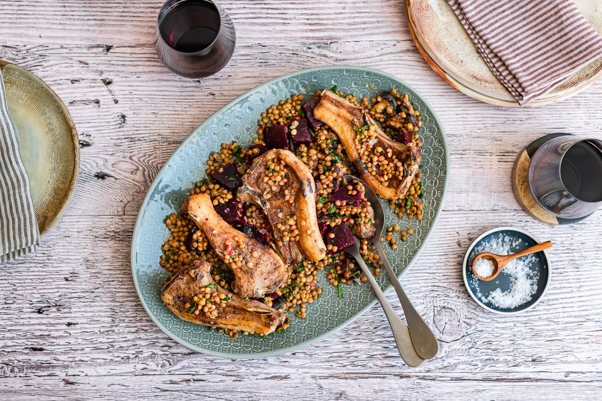 Moroccan Spiced Lamb Chops with Lentil and Fig Salad photo