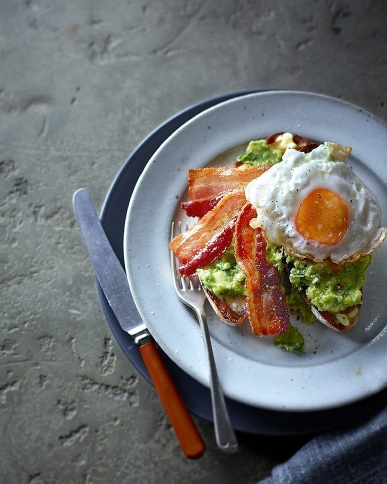 Simple Avocado Toast With Bacon And Eggs photo