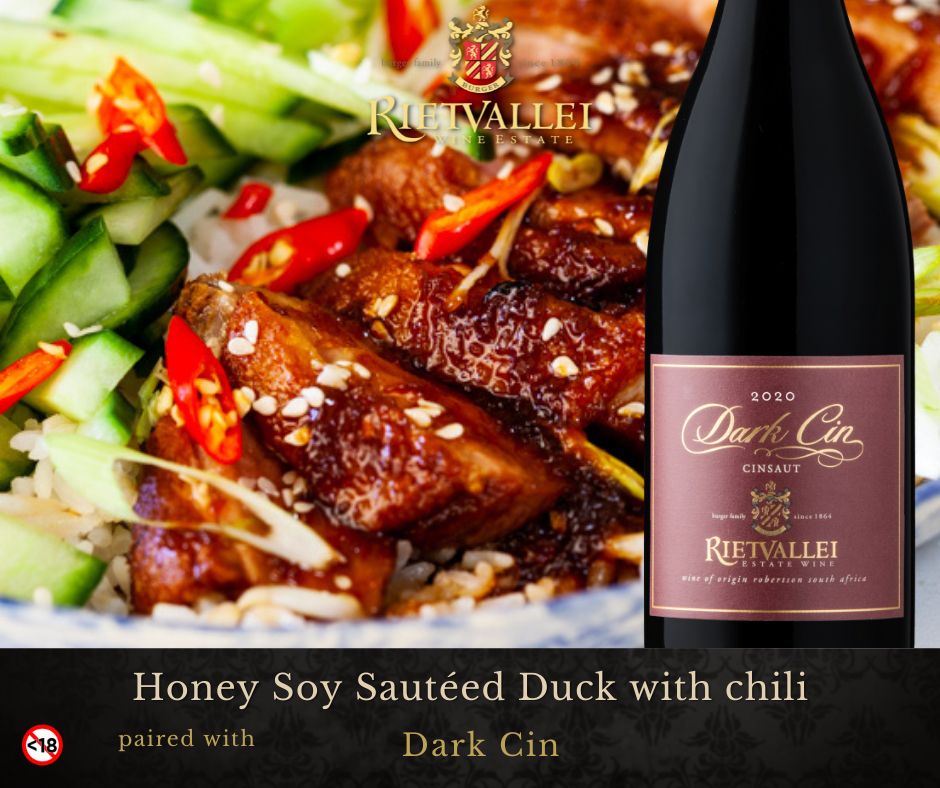 Honey Soy Sautéed Duck With Chili Paired With Rietvallei Dark Cin photo